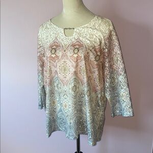 Alfred Dunner Blue Pink 3/4 Sleeve Boxy Blouse